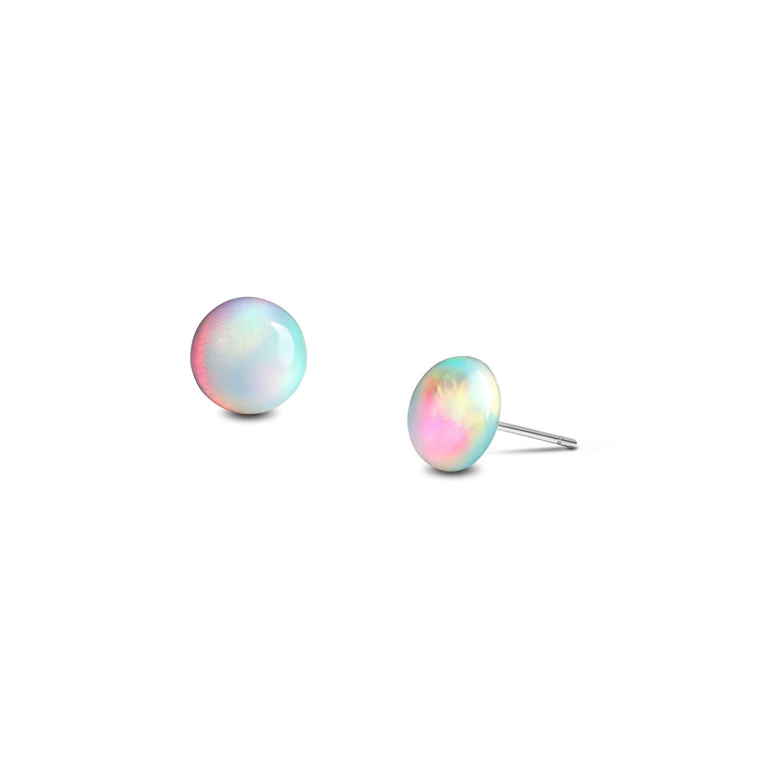 Kolczyki damskie white opal kulki widok en face
