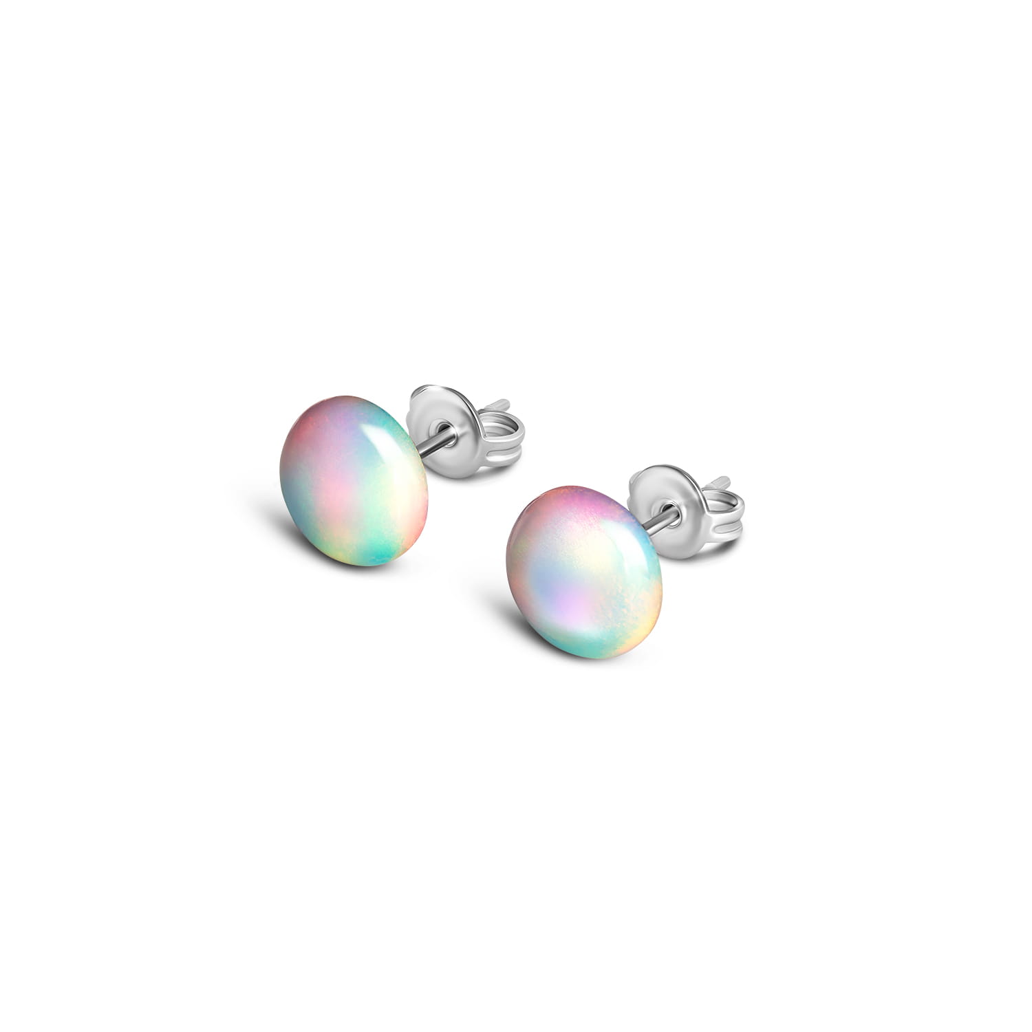 Kolczyki damskie white opal kulki widok z kąta